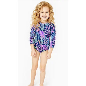NWT Lilly Pulitzer Girls Bobby 2 Piece Rashguard Swim Set Swimsuit 6 Navy Spot